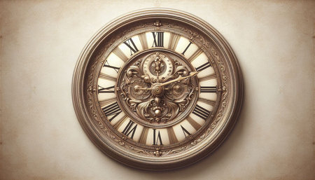 Vintage clock face on old paper background. 3D Rendering