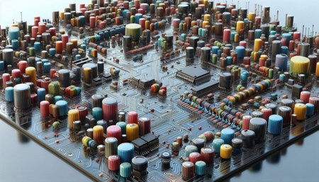 Circuit board close-up. Technology background. 3d rendering