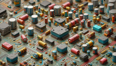Circuit board close-up. Technology background. 3d illustration