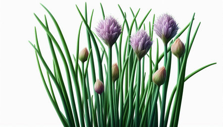 Chives flowers isolated on white background. 3D illustration. Close up.