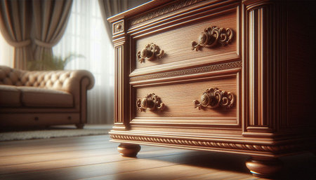 Vintage chest of drawers in the interior. 3d render