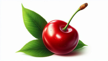 cherry with leaf isolated on white background, 3d illustration.