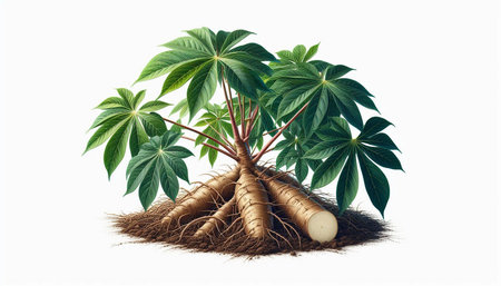Cassava plant with roots isolated on white background. 3d illustration