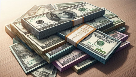 Pile of money american hundred dollar bills. 3d illustration
