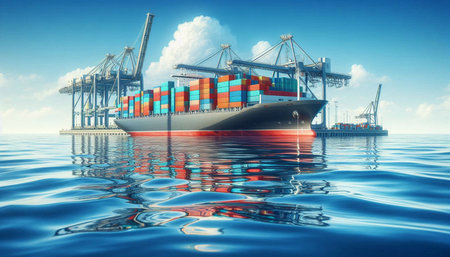 Container Ship in the sea. This is a 3d render illustration