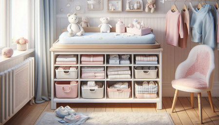 Children's room with a large chest of drawers. Furniture for baby.の写真素材