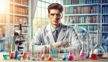 Scientist working in laboratory. Science, chemistry and education concept.