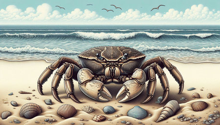 Sea crab on the beach. 3D illustration. Computer graphics.の写真素材