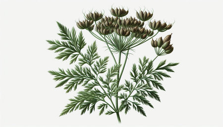 Illustration of a bunch of dill on a white background.