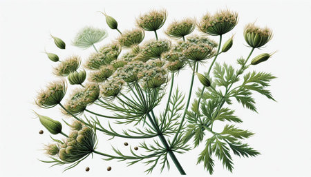 flowers of a dill on a white background, hand drawing