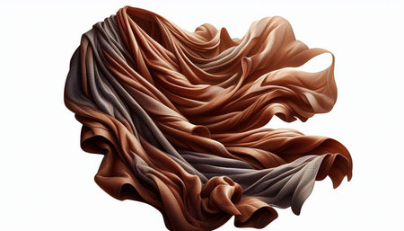 Texture, background, pattern. Silk fabric is brown, beige, gray. It has a smooth matte finish and is...