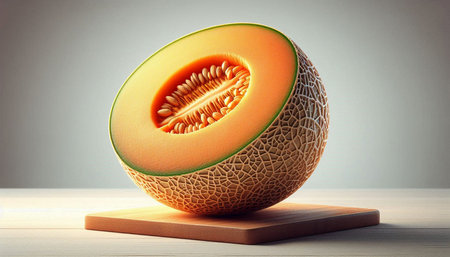 Ripe melon on a wooden table. 3d illustration.