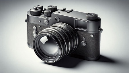 Digital SLR camera on a gray background. 3d illustration.