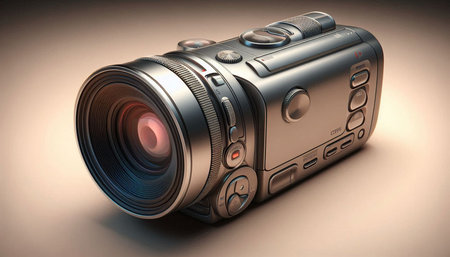 Digital camera on a white background. 3d rendering. Computer digital drawing.の写真素材