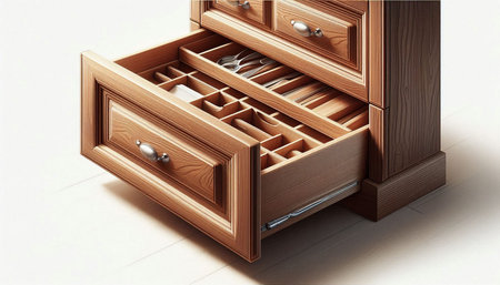 3d illustration of a wooden drawer with drawers and drawers