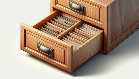 3d illustration of an open drawer with books on a white background