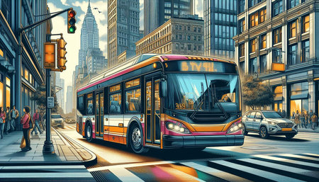 City bus on the road in New York City. 3D renderingの写真素材