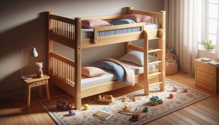 Bunk bed in children's room. 3d render image.