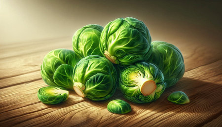 Brussels sprouts on wooden background. Vegetarian food.