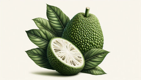 Kiwano fruit with leaves isolated on white background. Vector illustration.