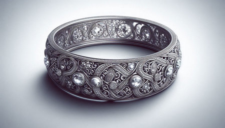 Silver bracelet with diamonds on a white background, close-up.