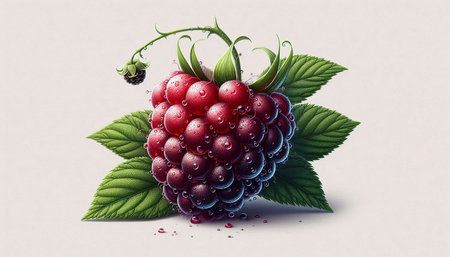 Raspberry with water drops on a white background. 3d illustration