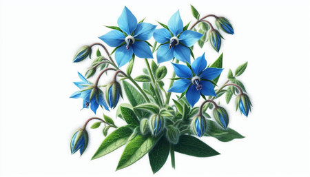 Borage flowers on a white background. Watercolor painting. Vector illustration.