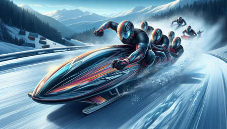Bobsledding on the road in the mountains. 3D rendering