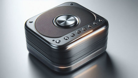 3d rendering of a speaker on a white background with reflection.