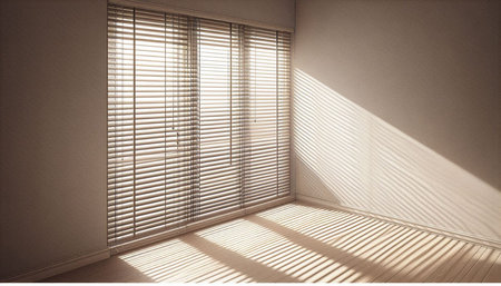 Sunlight through the blinds in the room. 3d render