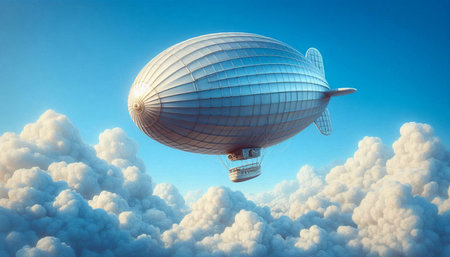 Airship in the clouds. 3D render of airship.