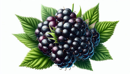 Blackberries with leaves isolated on white background. Vector realistic illustration.