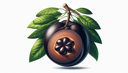 Fresh sapodilla fruit isolated on white background. Vector illustration.