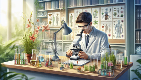 Young scientist working in laboratory. Research and development concept. 3D Rendering