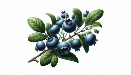 Blueberry branch with berries isolated on white background. Vector illustration.の写真素材