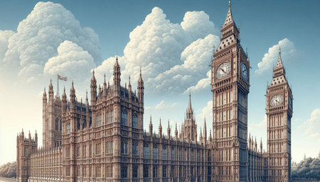 Big Ben and Houses of Parliament in London, United Kingdom. 3D rendering