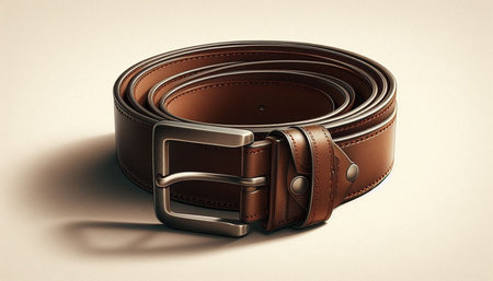 Brown leather belt isolated on white background. 3d render illustration.
