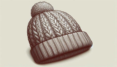 Vector illustration of a knitted winter hat with a pompon.