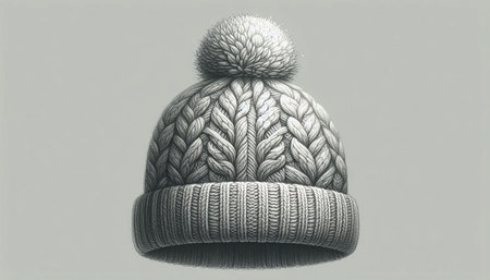 Knitted hat on a gray background. Hand-drawn illustration.