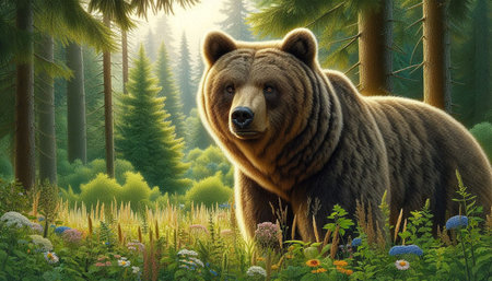brown bear in the forest - 3d illustration of a wild animal