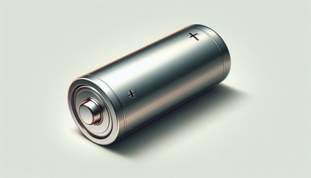 3d rendering of a battery on a white background with shadow.の写真素材