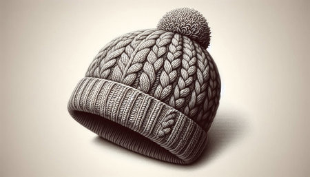 knitted hat with pompon in black and white. 3d illustration