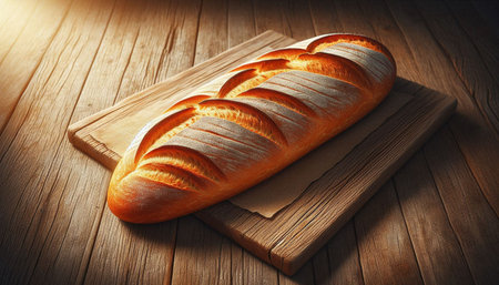 Freshly baked loaf of bread on a wooden cutting board. Toned.