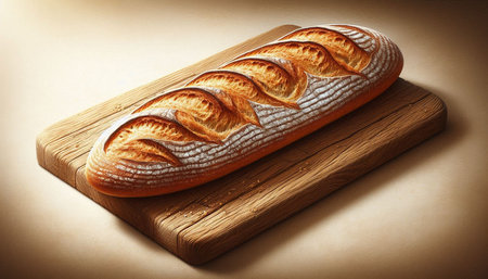 loaf of bread on a wooden cutting board. Toned.の写真素材