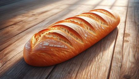 Loaf of bread on a wooden background. Close-up.