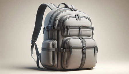 3D rendering of a gray leather backpack on a light background.