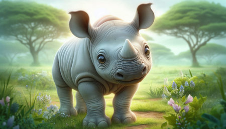White rhinoceros in the jungle. 3d illustration.の写真素材