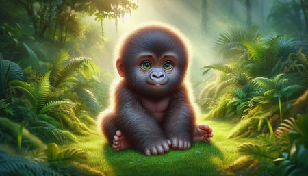 Gorilla in the jungle. 3D illustration. Fantasy.の写真素材