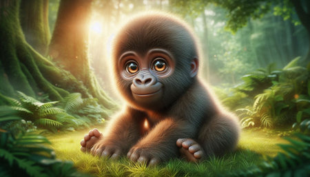 Gorilla in the forest. 3D illustration. 3D rendering.