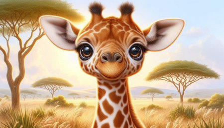 giraffe in the savanna - 3d render with clipping pathの写真素材